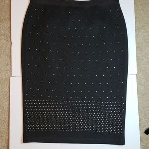 Carmen Marc Valvo gray gold studded skirt